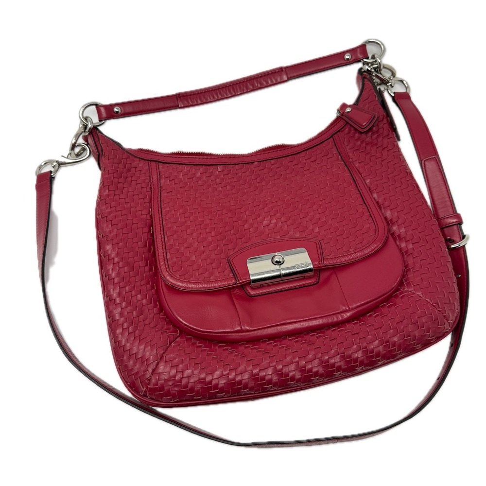 COACH Kristin Woven Leather Hobo Satchel Shoulder Crossbody Bag Scarlet Red - Picture 4 of 17